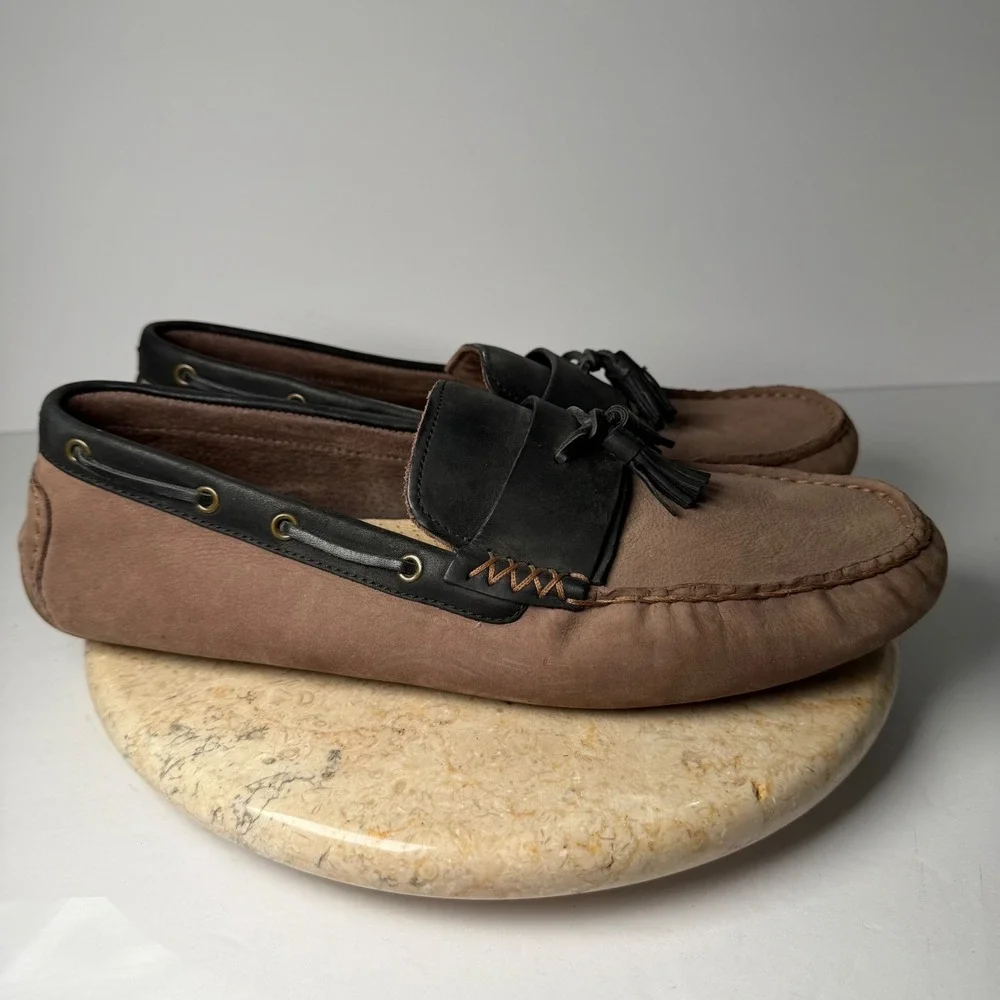 UGG Chester Tassel Loafers 11.5 Brown Black Leather Suede Moccasins 1010139